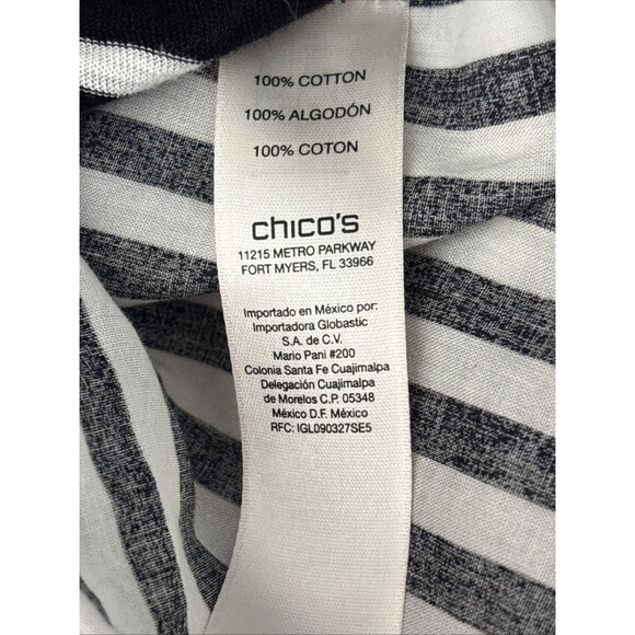 Chico's Pullover Top Blouse embroidery Black/White Stripe 100% Cotton 3/4 Sz 1 - Picture 10 of 11
